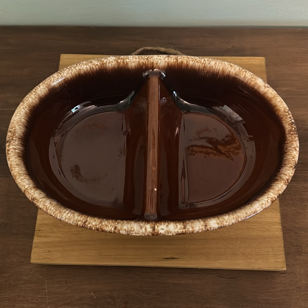 Hull Pottery Brown Drip Divided Serving Dish